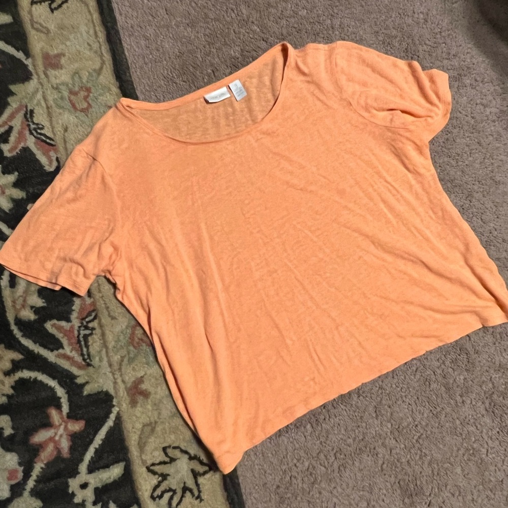 XL /16 (3) Chicos Linen Tencel Slub Luxury Lagenlook Tee Peach